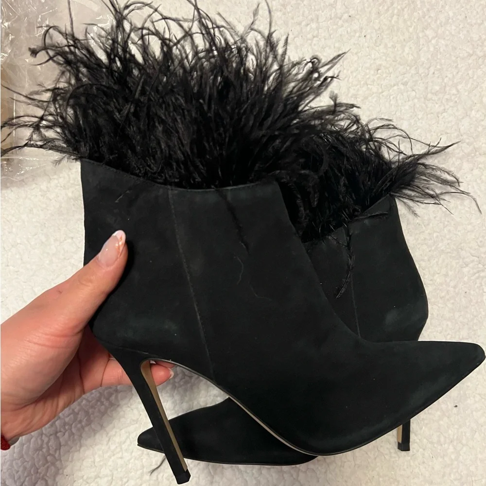 Elegant Black Feathered Women's Stiletto Boots Michaels Kors Whitby Suede bootie - Picture 7 of 7